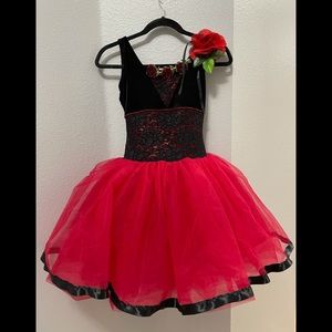 Girls red and black ballet costume